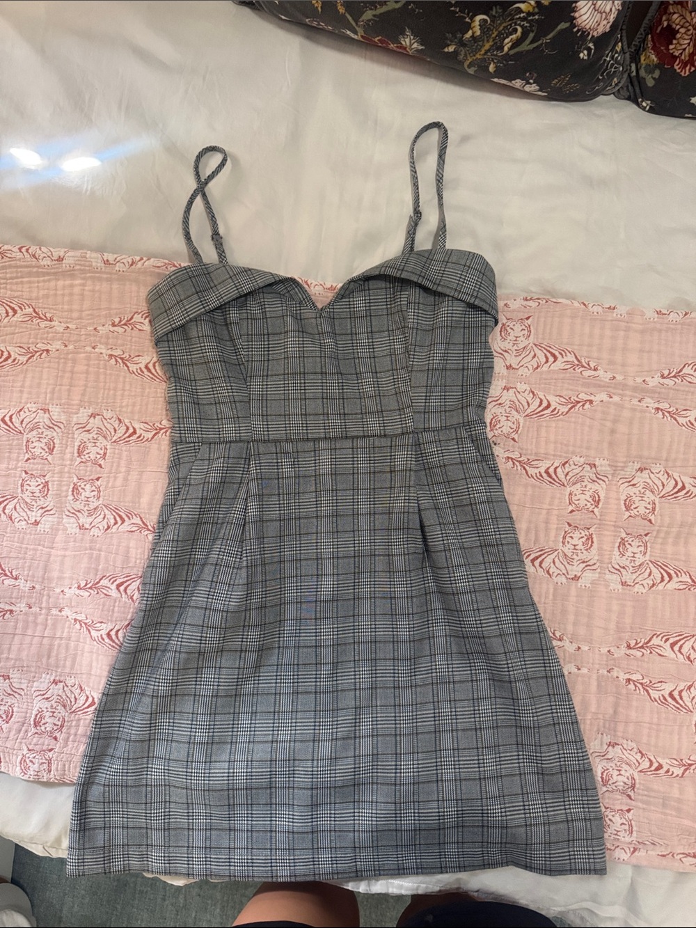 re:named Gray Plaid Spaghetti-Strap Mini Dress